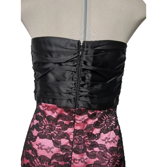Black and Pink Gorgeous Satin and Black Lace Strapped Dress Size SP - Picture 8 of 10